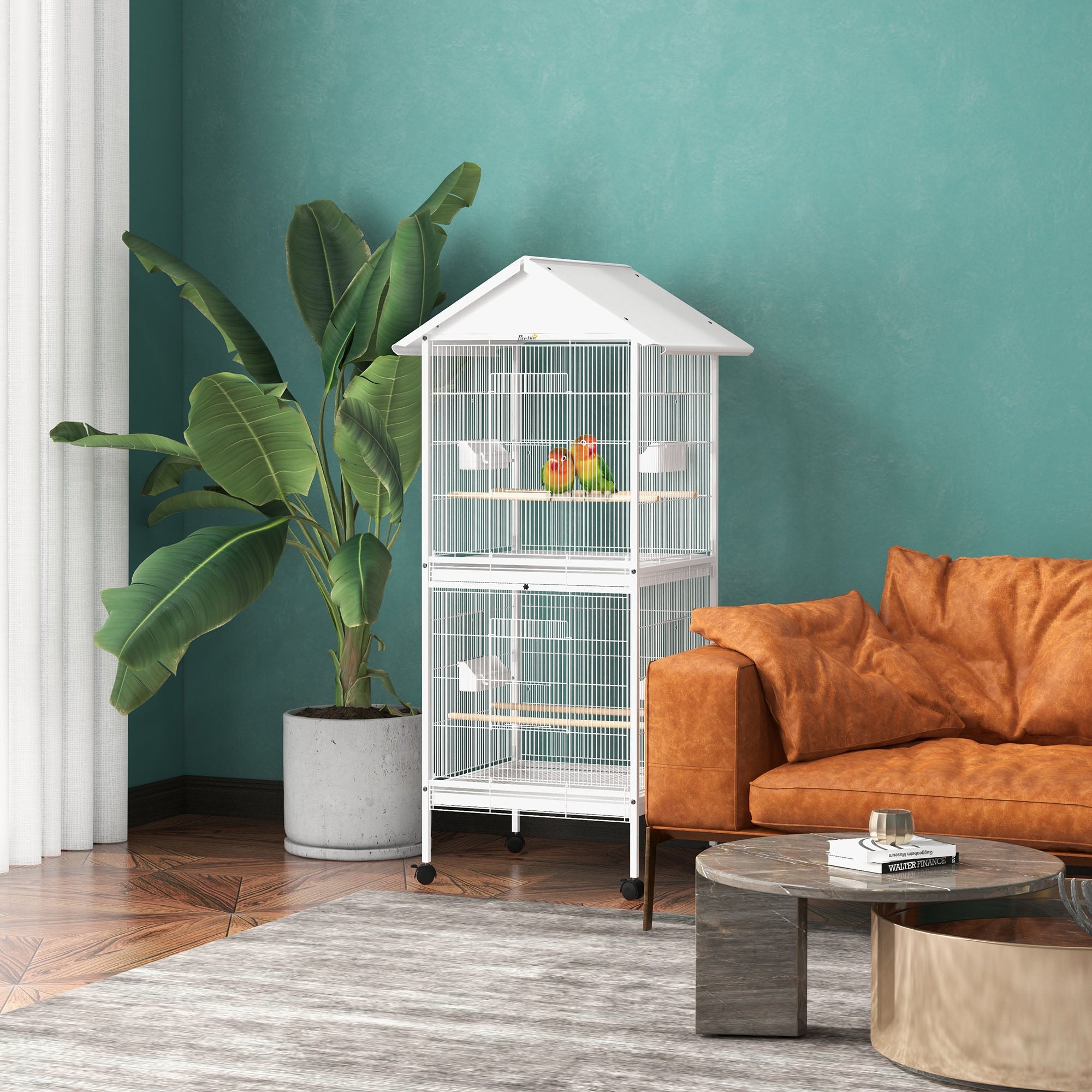 Bird supplies collection – wrought metal bird cage with rolling stand
