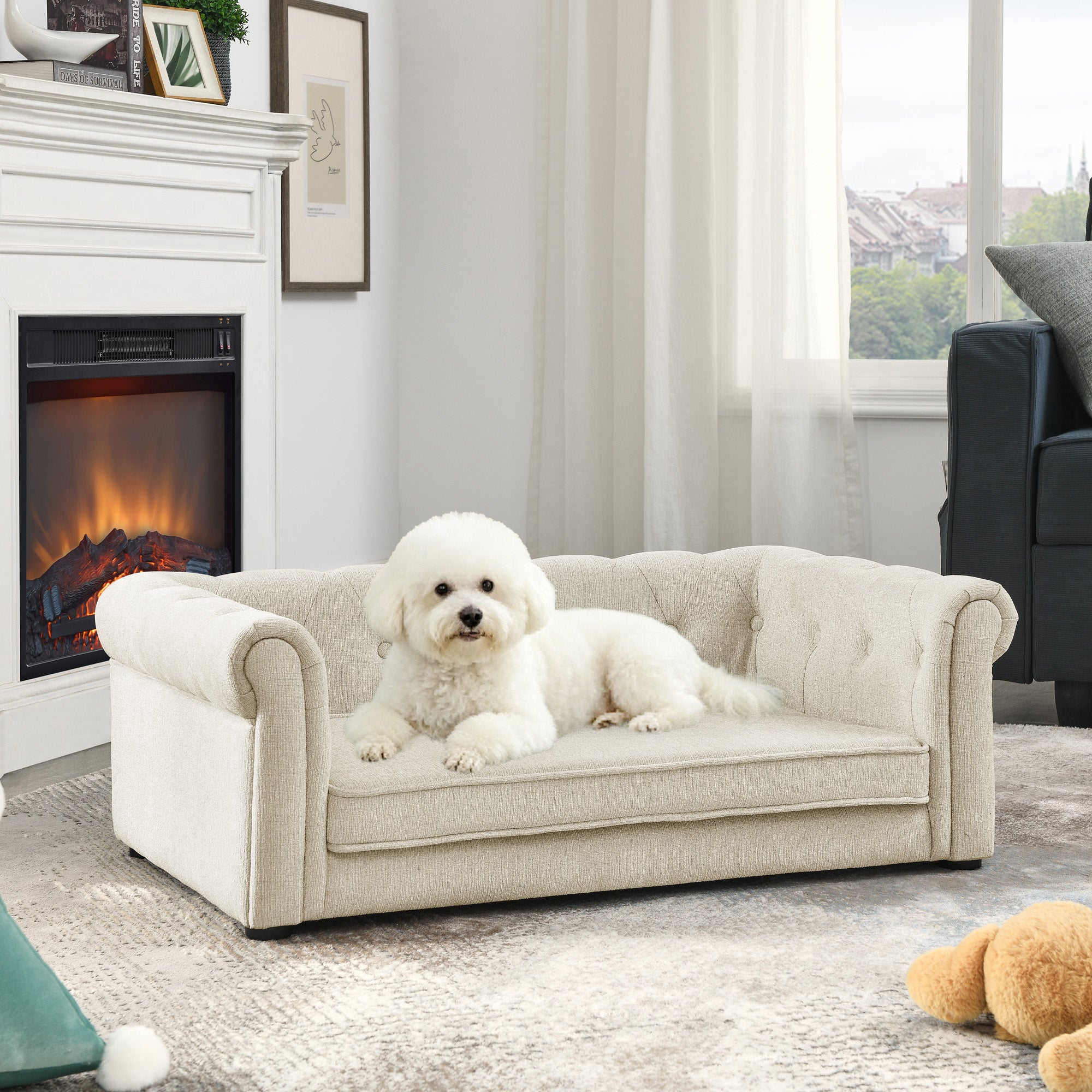 Pet bedding collection – elevated pet sofa bed in beige