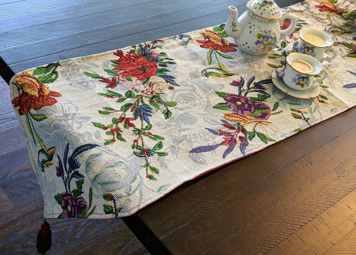 DaDa Bedding Floral Roses Tropical Paradise Birds Woven Tapestry Dining Table Runner (18116)