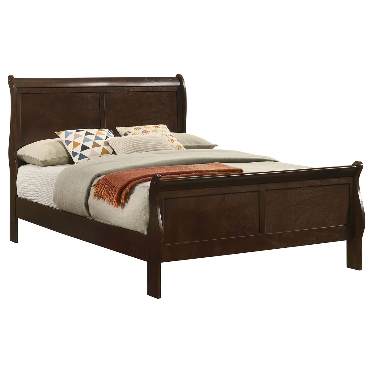 Louis Philippe Wood Full Sleigh Bed Cappuccino