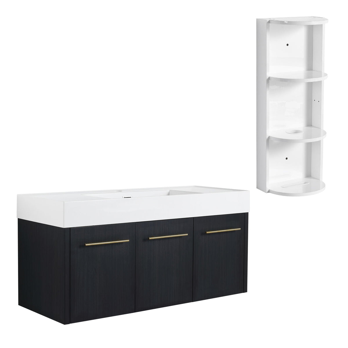 Modern Wall Mounted Bathroom Vanity With Thick Edge Resin Sink And Storage Rack