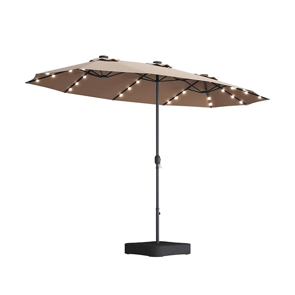 Double- Sided Outdoor Market Umbrella With Lights And Base