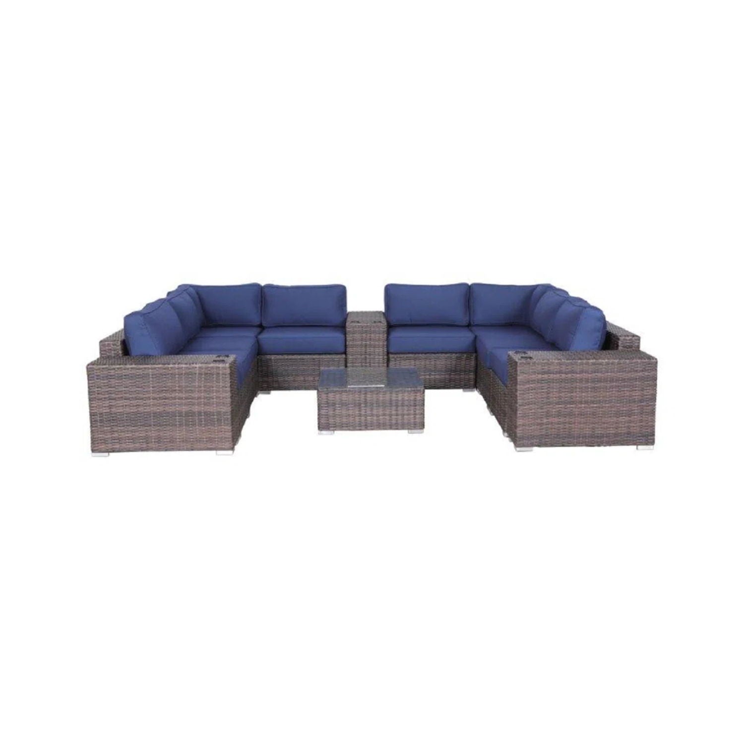 Modern Patio Rattan Sectional Set With Cushions