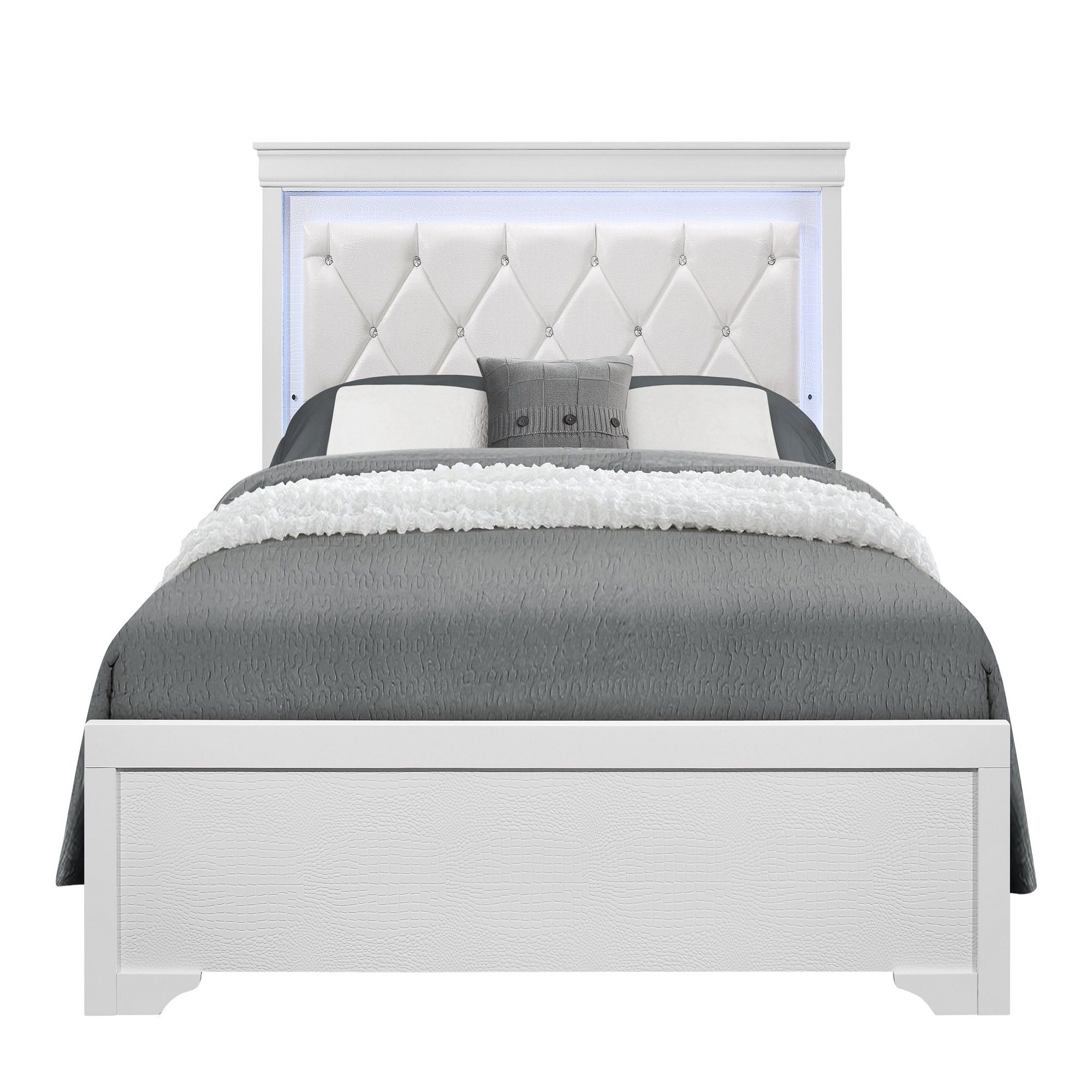 Shaker - 5 Pieces Bedroom Set With Crystal Inspired Tufted Headboard And LED Lighting