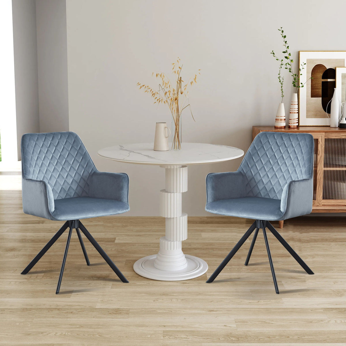 Modern Desk Chair No Wheel, Ergonomic Office Chair Home Office Upholstered Chair, Computer Chair For Bedroom, Reception Room, Living Room With Metal Legs - Blue