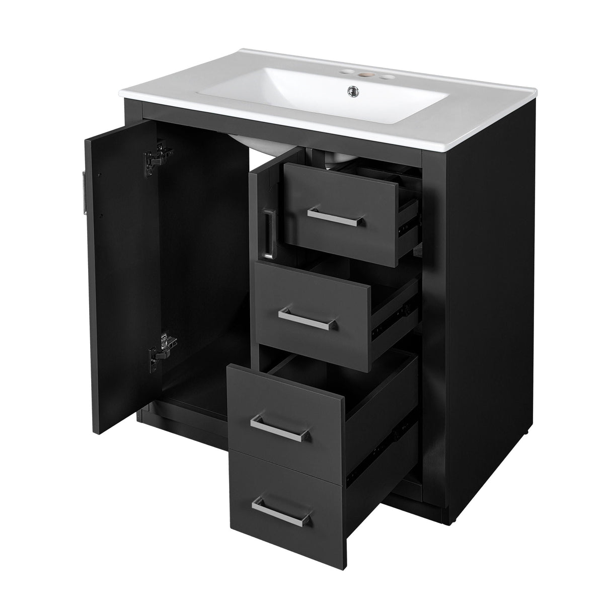 Bathroom Vanity With Sink, Storage Cabinet, Freestanding Set With 3 Drawers & Soft Closing Doors