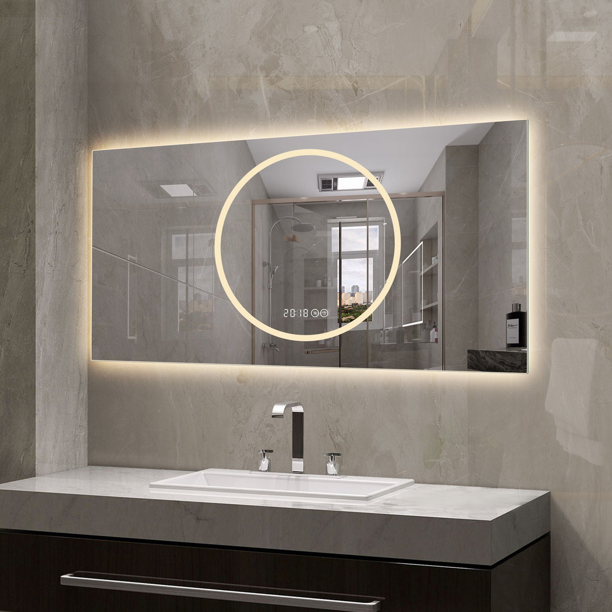 LED Vanity Mirror With Anti Fog & Dimmable Lights, Wall-Mounted - Antique Silver