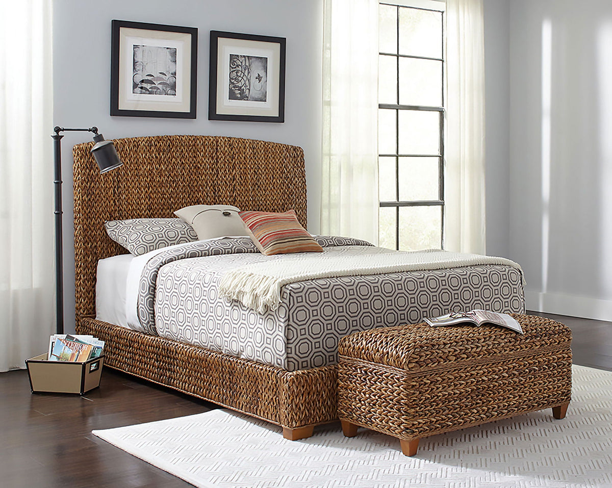 Laughton Banana Leaf Queen Panel Bed Amber