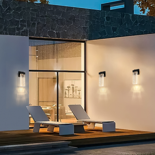 Crystal wall light mounted outdoors