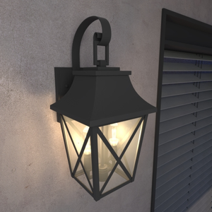 Black 2-light outdoor wall light front view