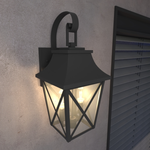Black 2-light outdoor wall light front view