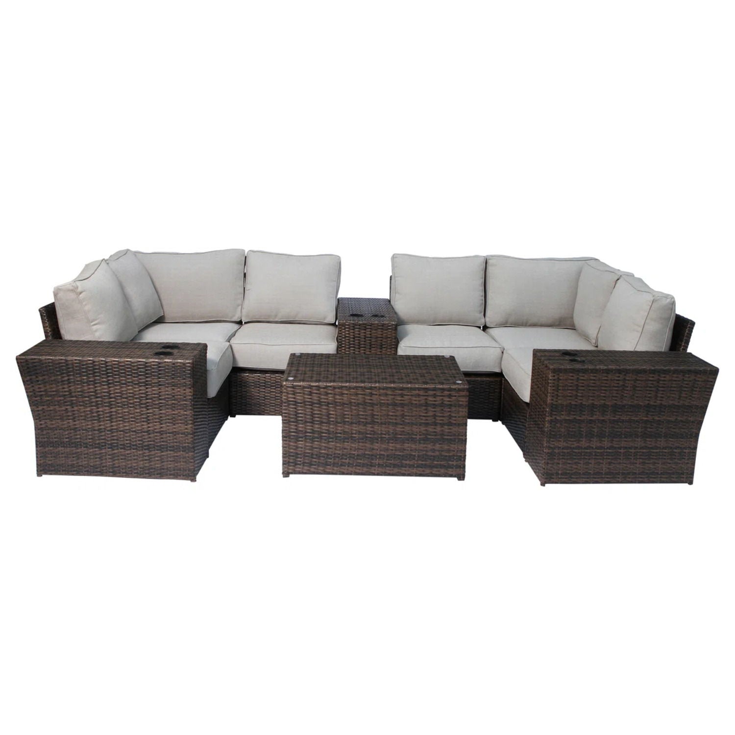 Wicker Outdoor Sectional With Weather Resistant Cushions And Table