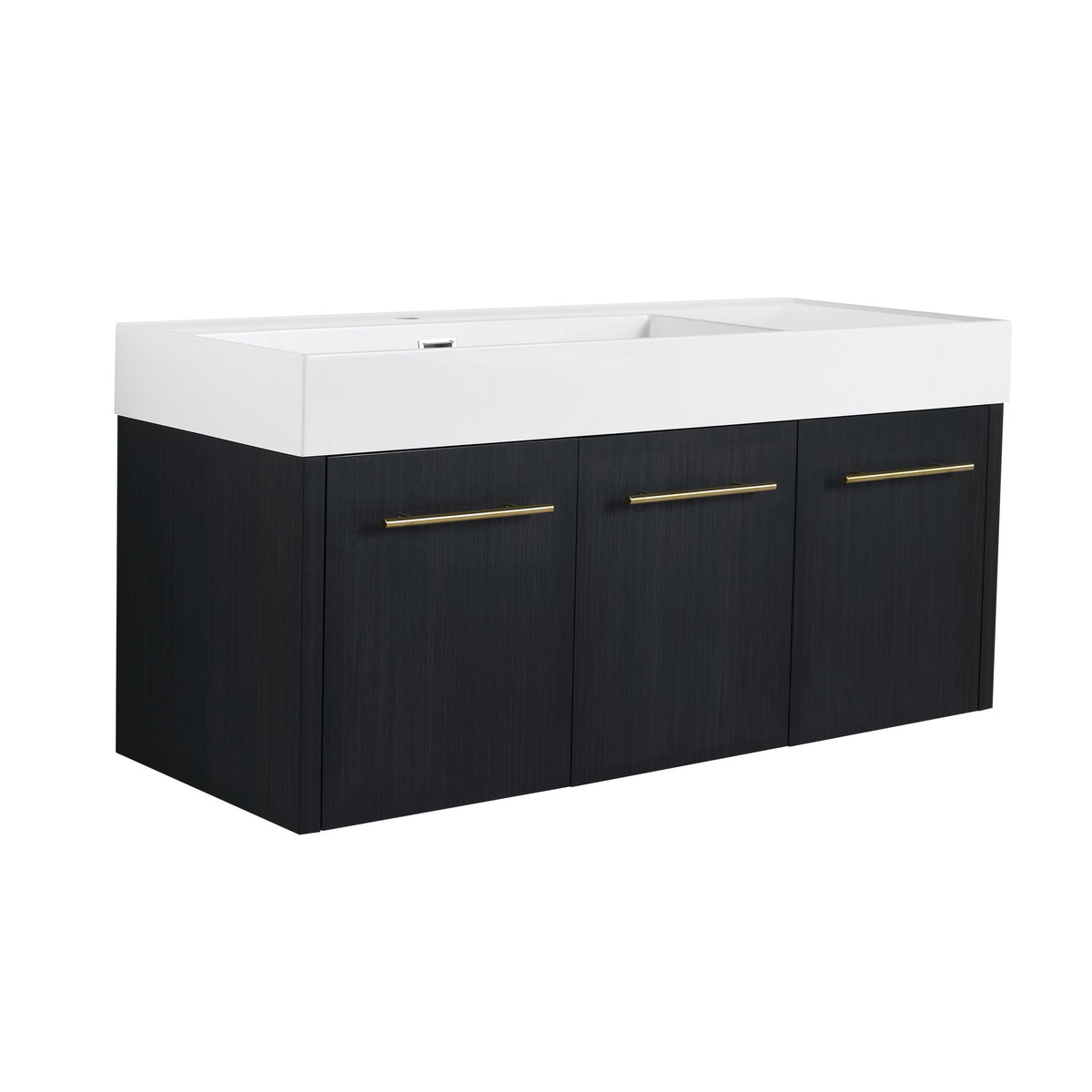 Contemporary 48" Wall Mounted Bathroom Vanity With Resin Sink And Soft Closing Doors And Line - Black Chestnut