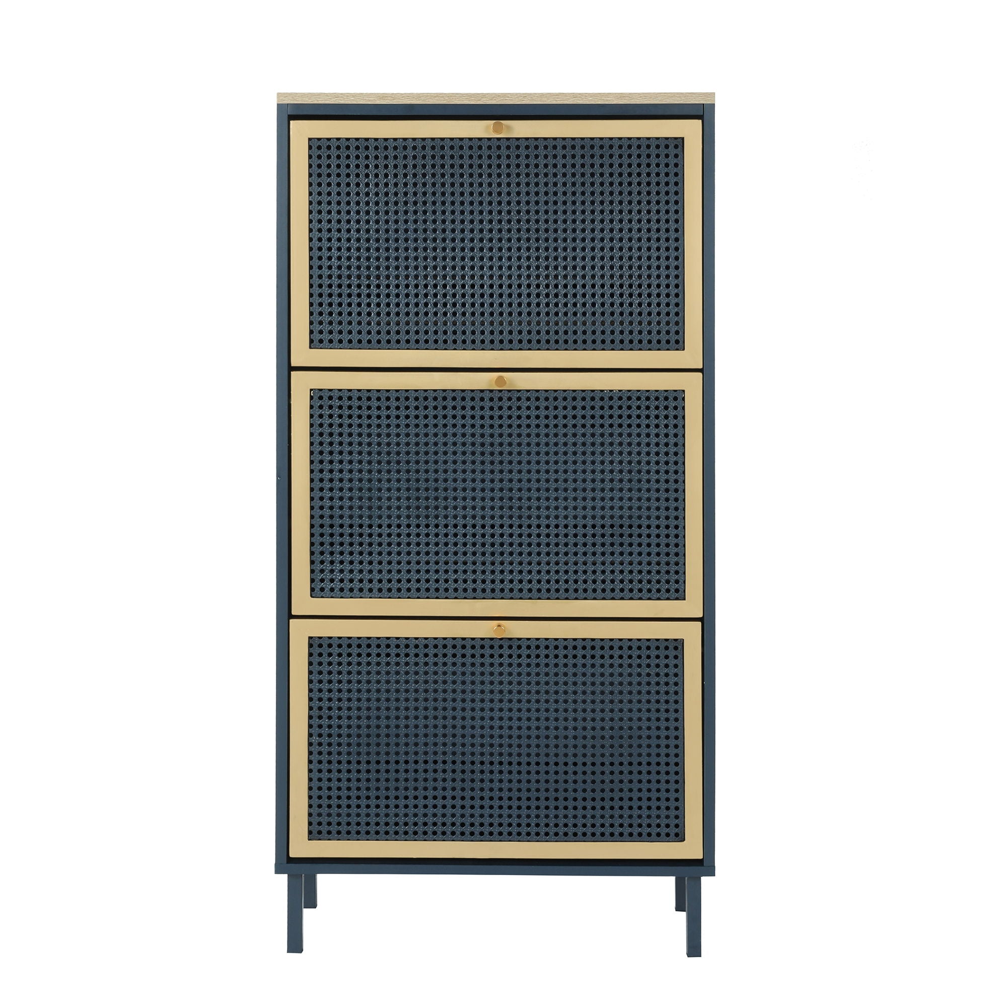 Modern Rattan 3 Door Shoe Rack Cabinet For Entryway