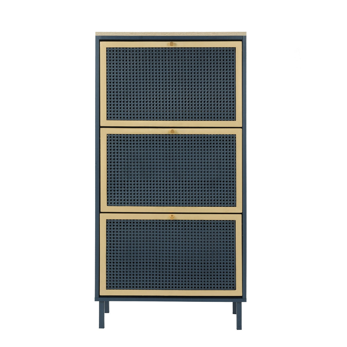 Modern Rattan 3 Door Shoe Rack Cabinet For Entryway