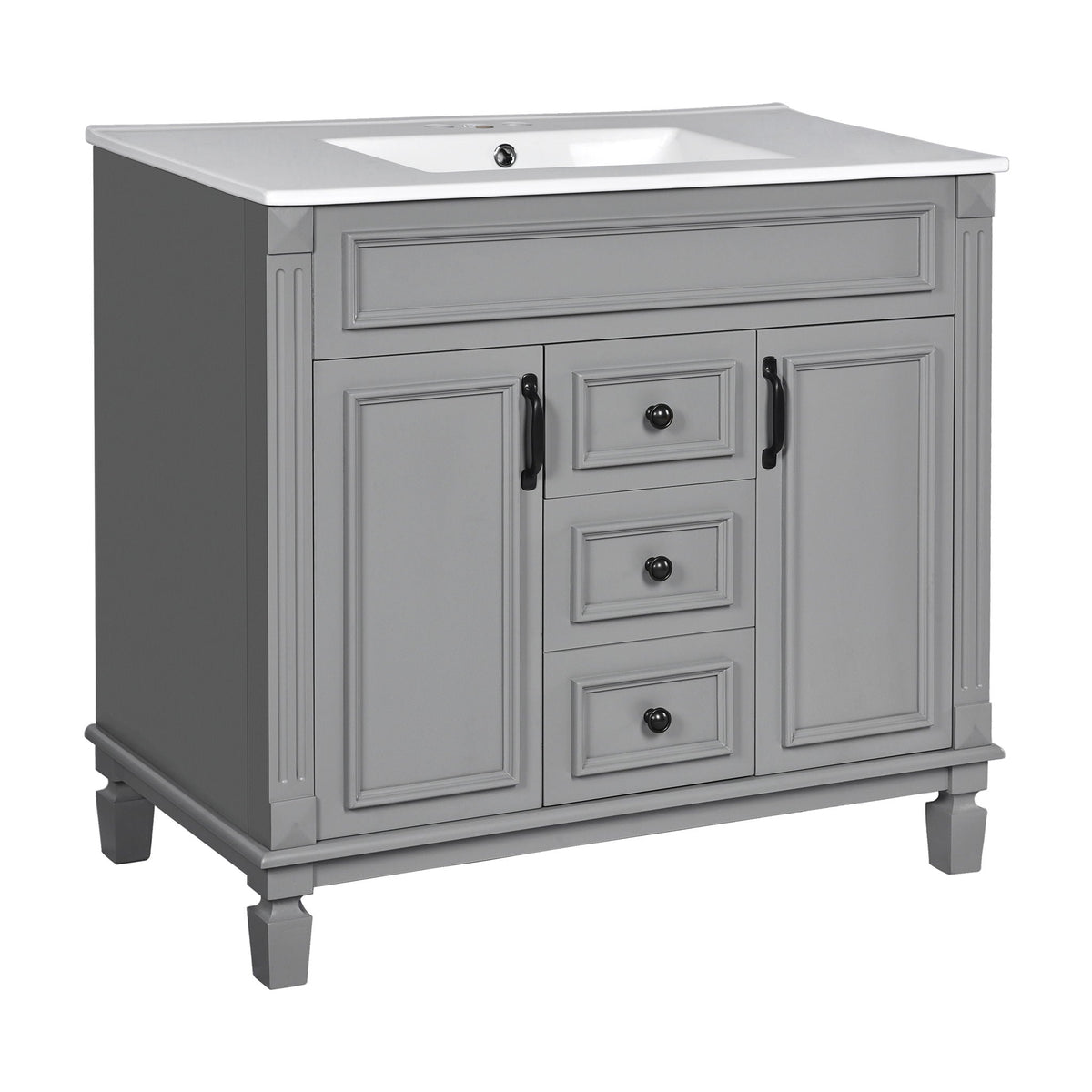 Bathroom Vanity With Top Sink, Basin On Cabinet With 2 Soft Closing Doors And 2 Drawers