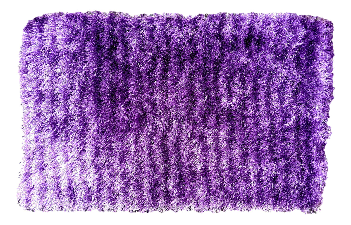 DaDa Bedding Shaggy Soft Door Mat Carpet Rug - 20" x 32" Striped Shiny Purple Lavender