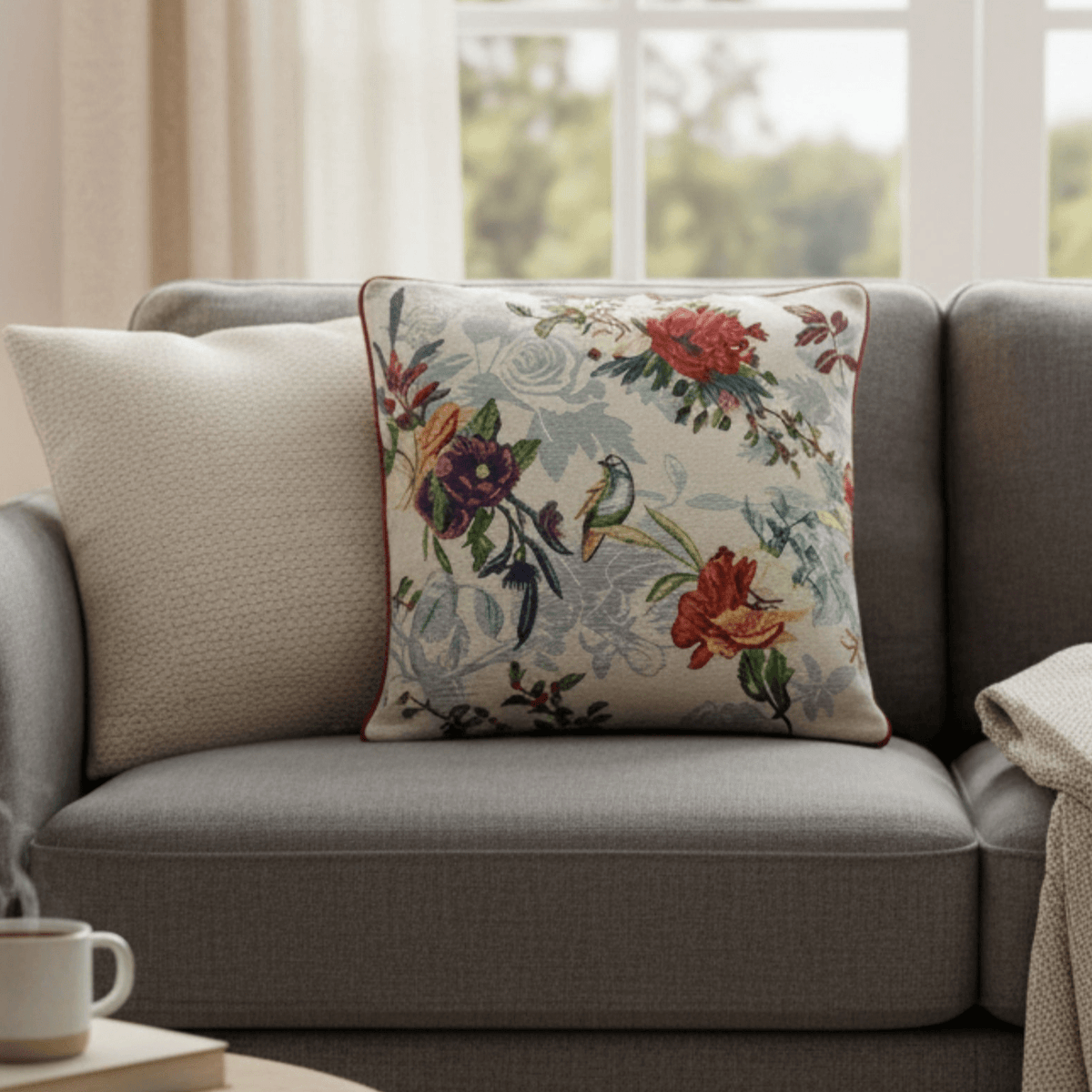 DaDa Bedding Elegant Tropical Paradise Birds Floral Tapestry Throw Pillow Covers 16" (18116)