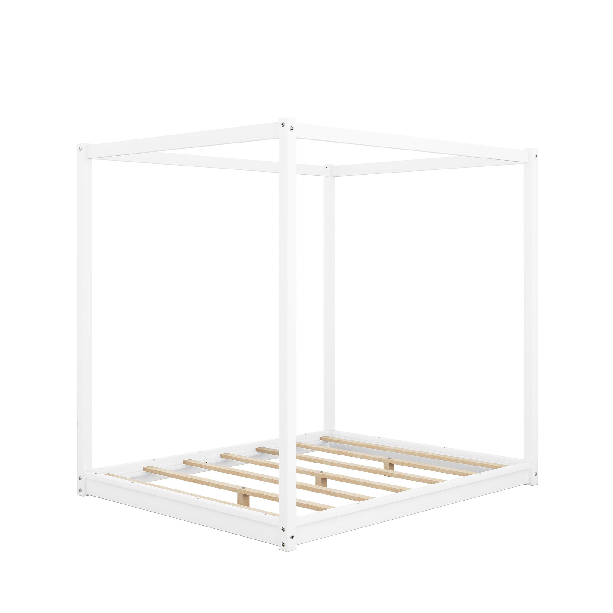 Wood Canopy Platform Bed With Support Legs And Airflow Slats