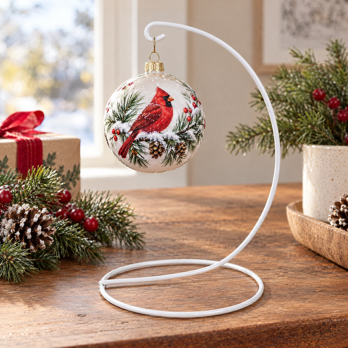 Open Frame White Painted Metal Ornament Display Stand 9.2 Inches
