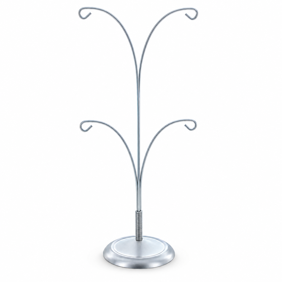 4-Arm Tree Branch Silver Metal Ornament Display Stand 12 Inches