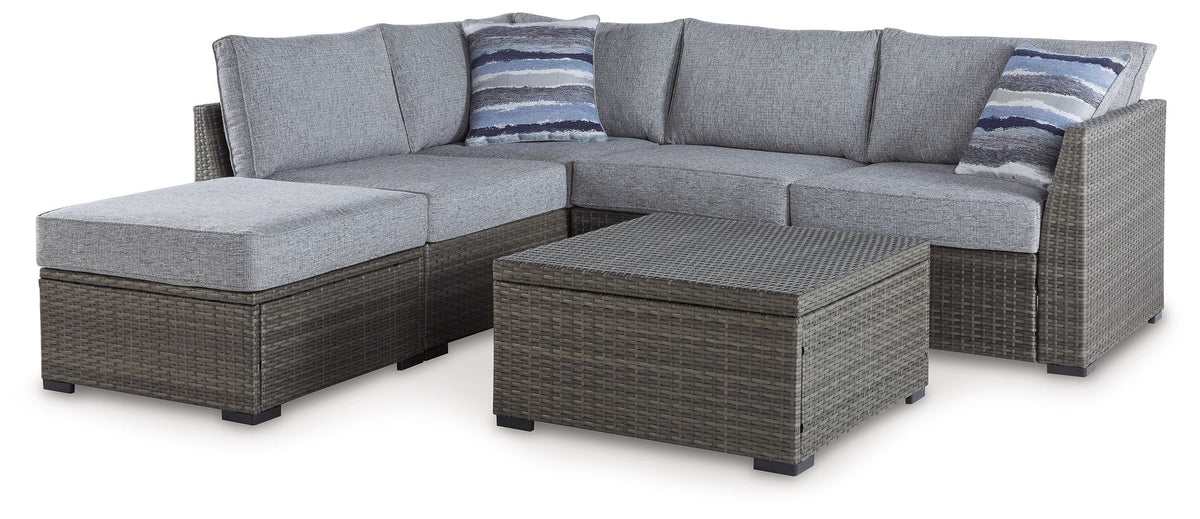 Petal Road - Loveseat Sectional, Ottoman, Table Set (Set of 4) - Gray