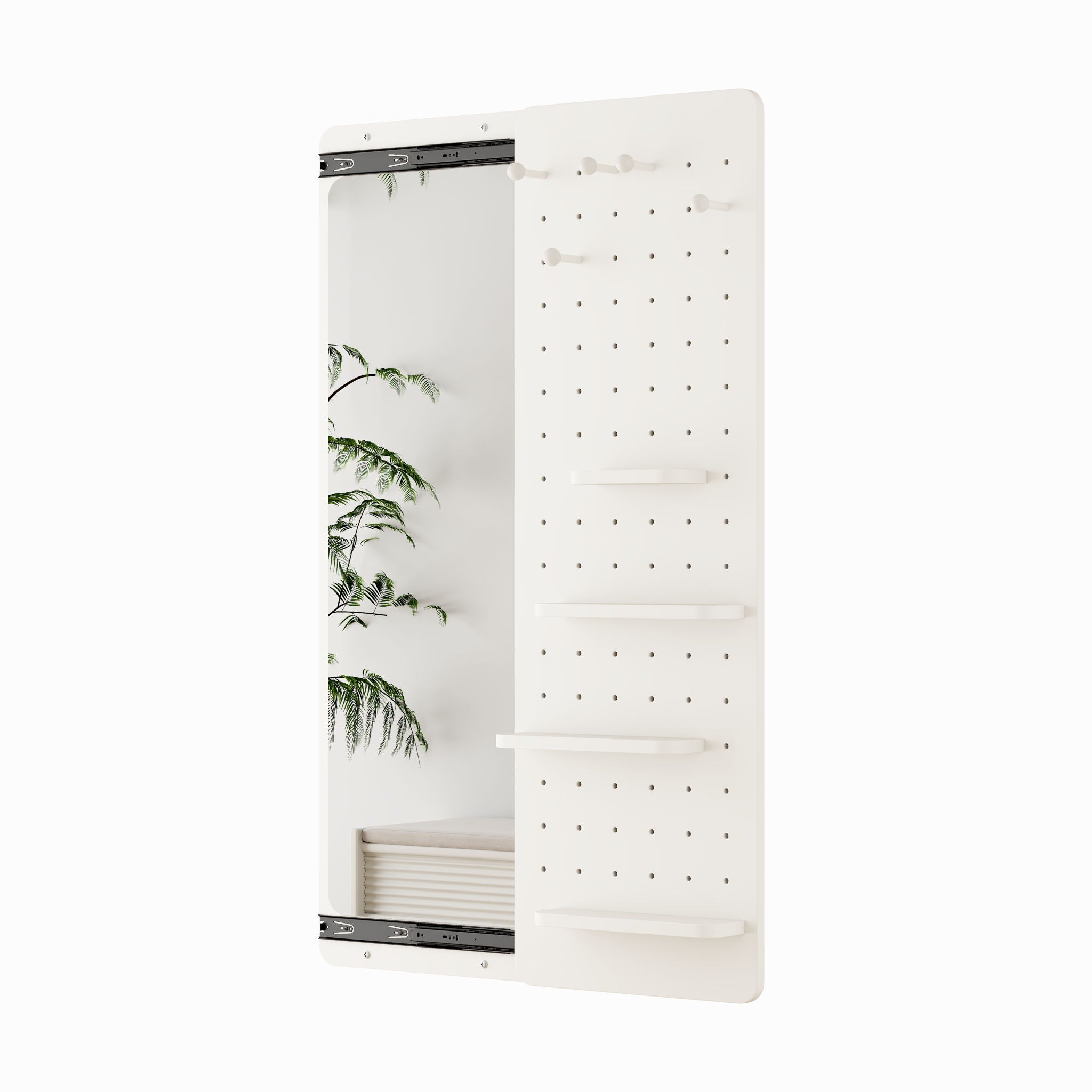 Wall Mounted Full Length Mirror With Shelf And Hook
