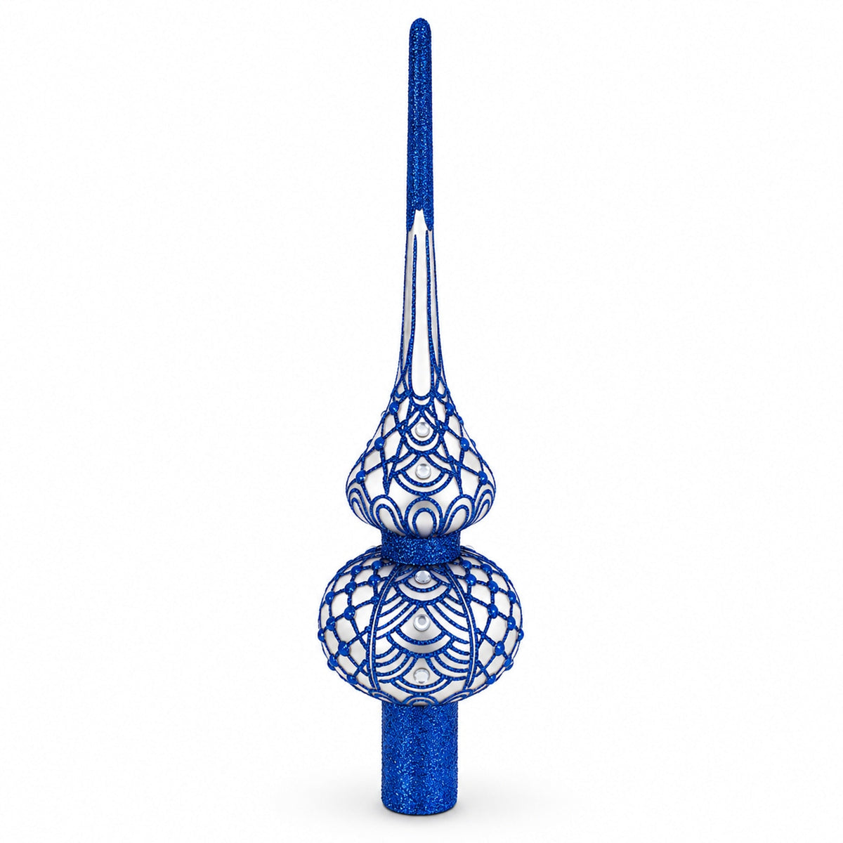Blue on Silver Glass Christmas Tree Topper 11 Inches
