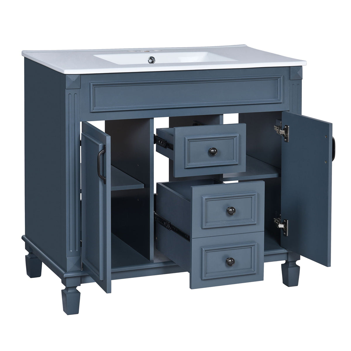 Bathroom Vanity With Top Sink, Mirror Cabinet, 2 Soft Closing Doors & 2 Drawers