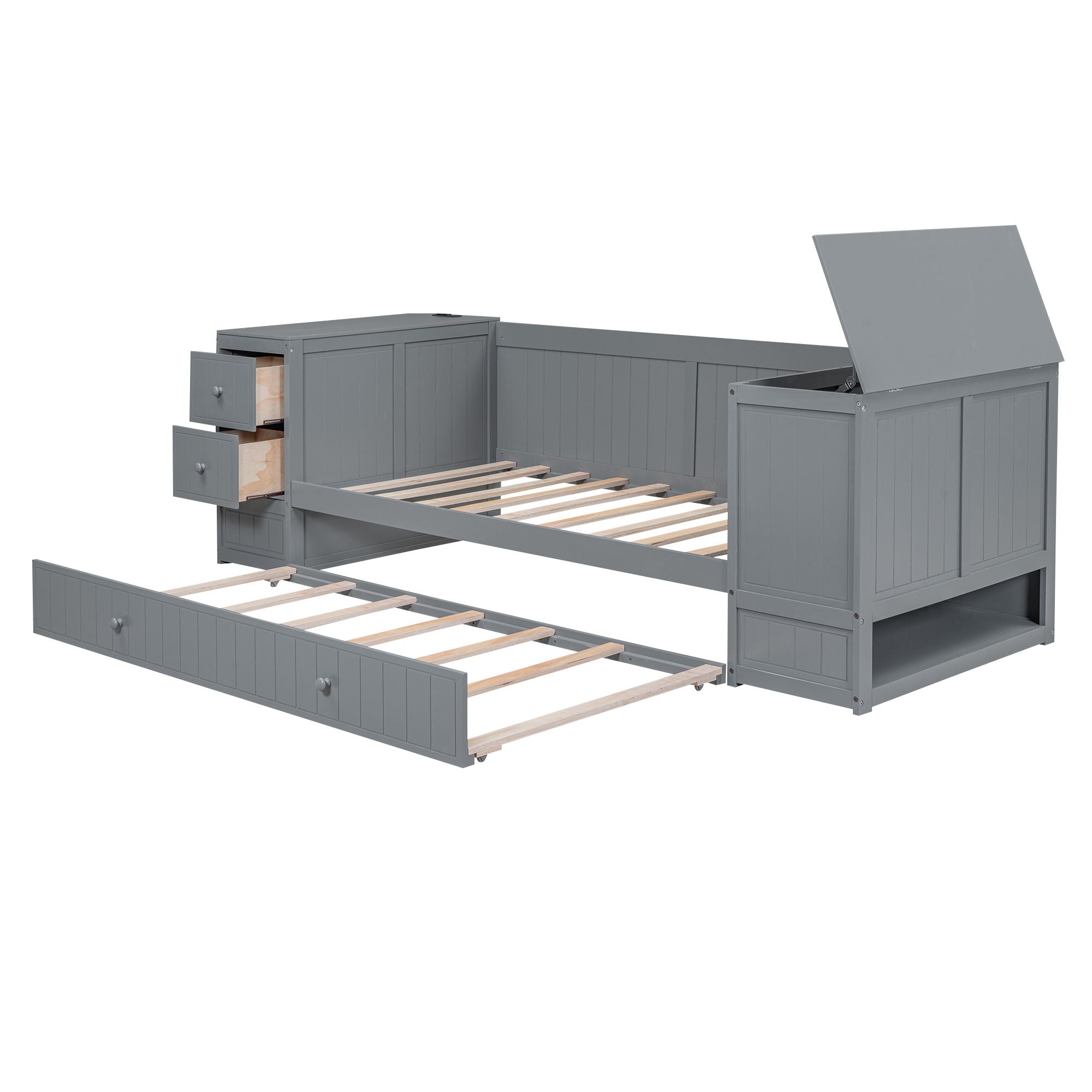Daybed With Storage Arms, Trundle And Charging Station