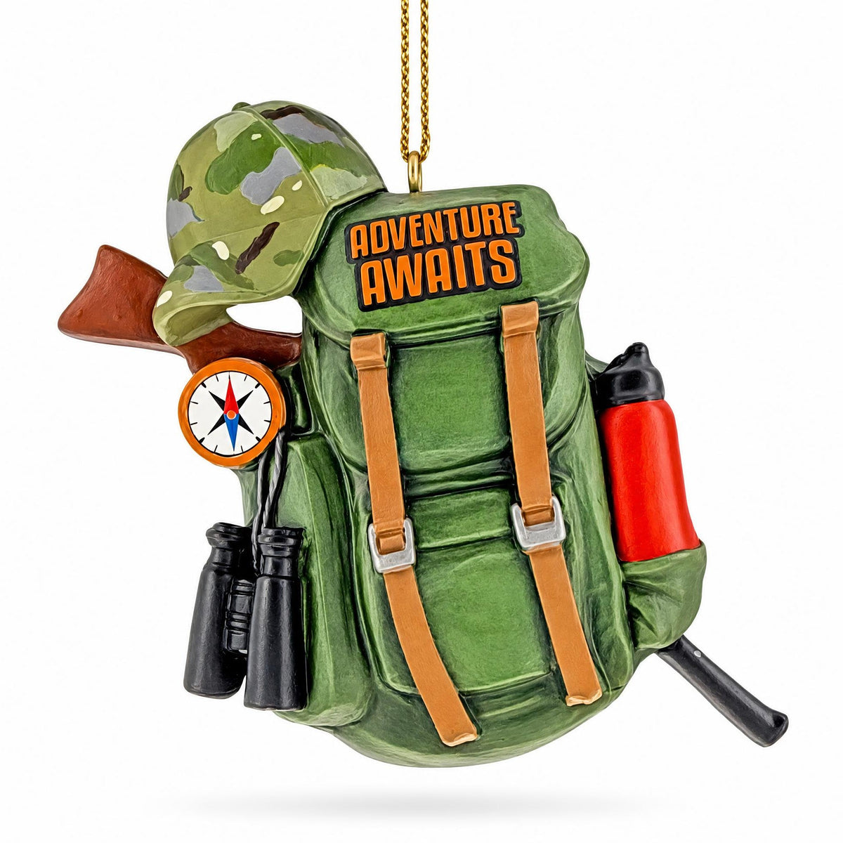Hiking Camping Adventure Backpack Camo Binoculars Resin Christmas Ornament