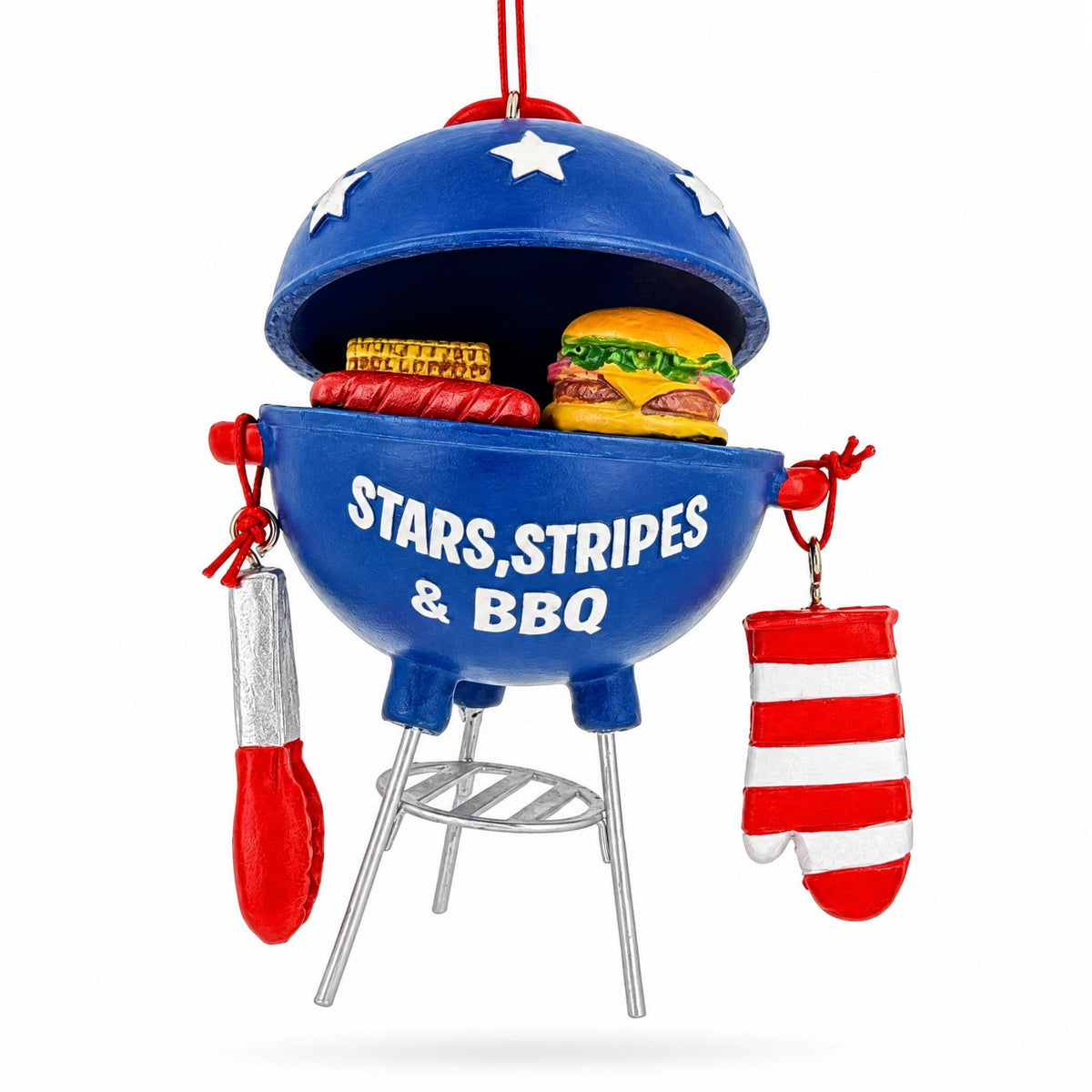 Patriotic BBQ Grill Burger Hot Dog Resin Christmas Ornament