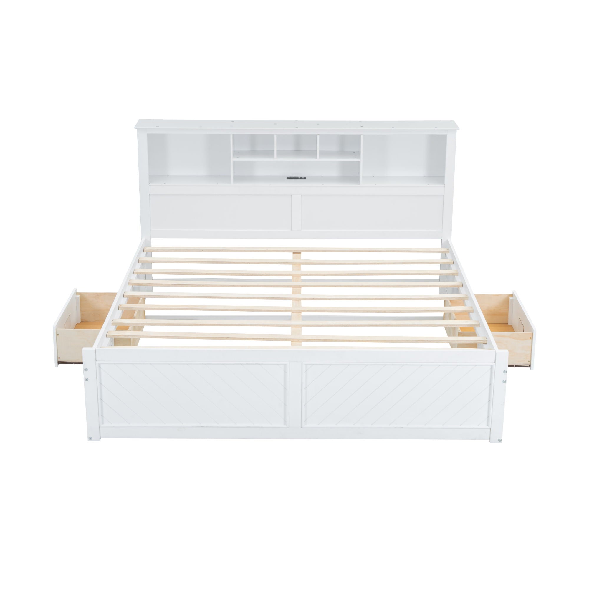 Platform Bed With Multi Storage Headboard, USB And Drawers
