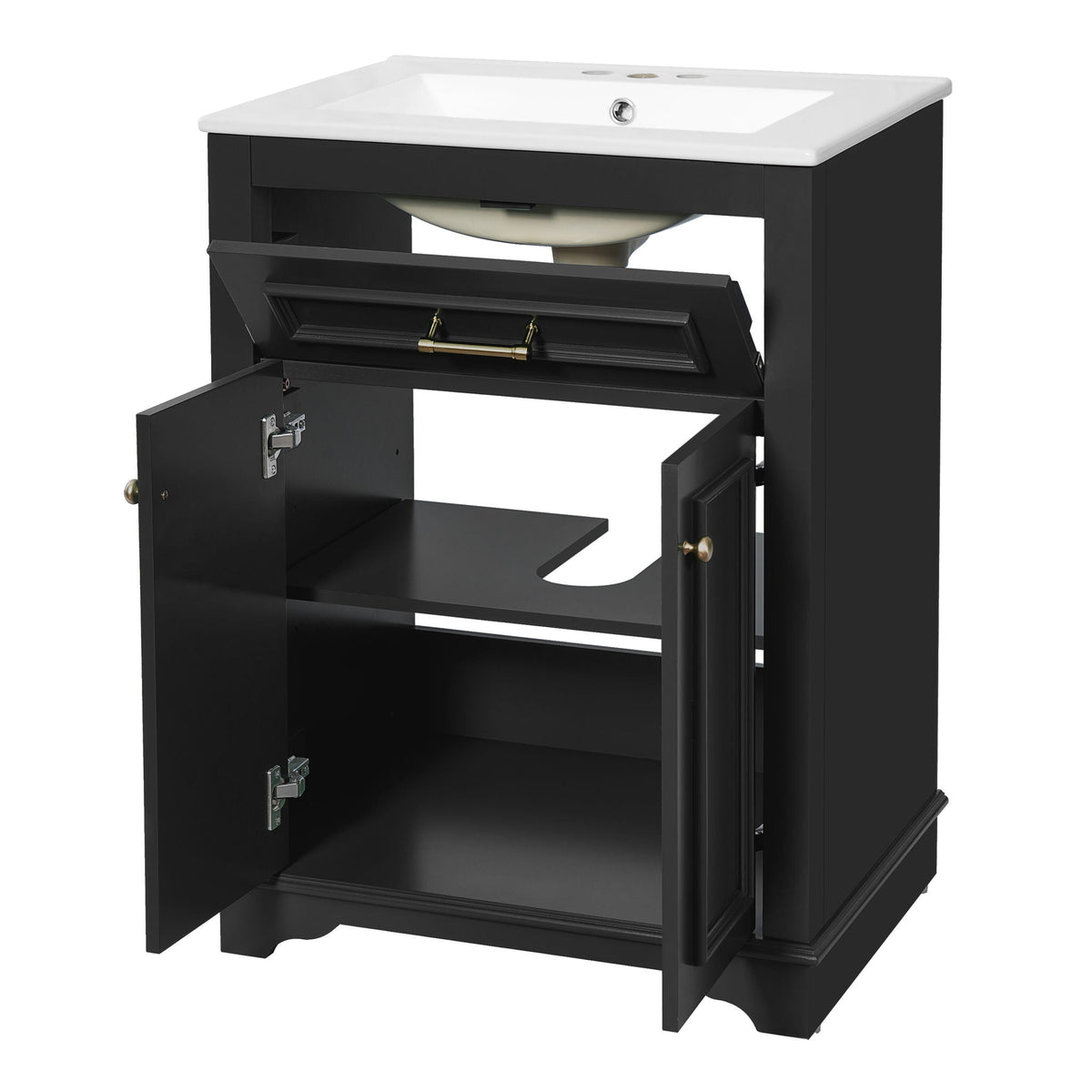 Bathroom Vanity With Integrated Sink, 2 Door Cabinet With Tip Out Drawer, Rectangular Design