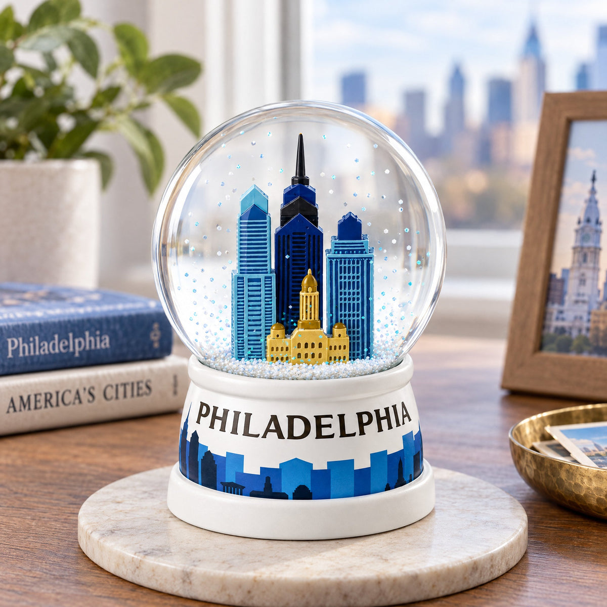 Philadelphia Skyline Glass Water Snow Globe