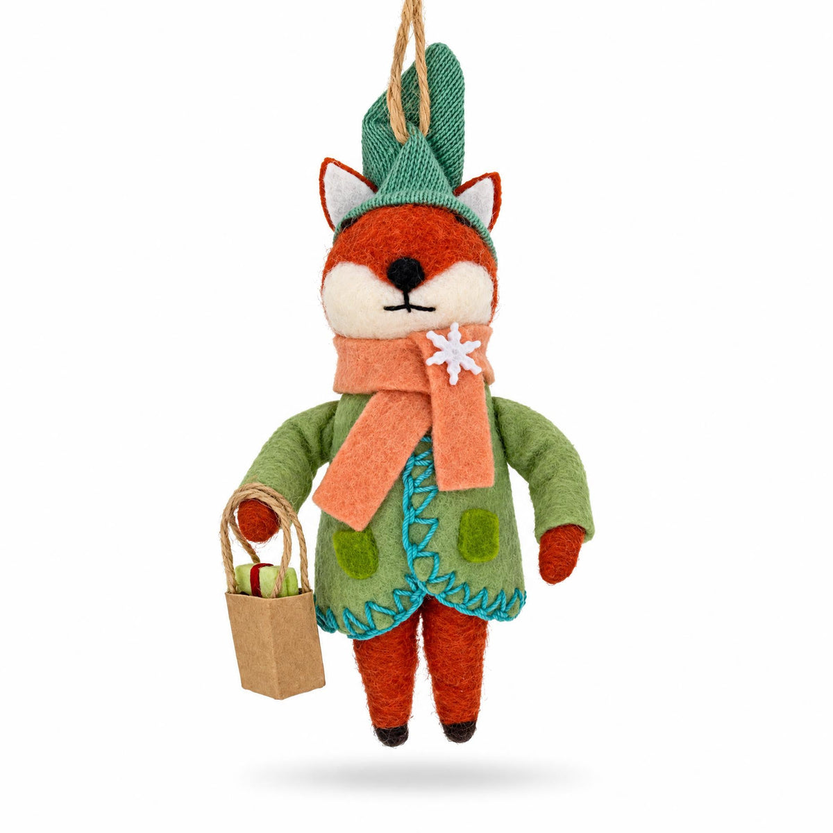 Fox With Gift Bag Felt Fabric Christmas Ornament