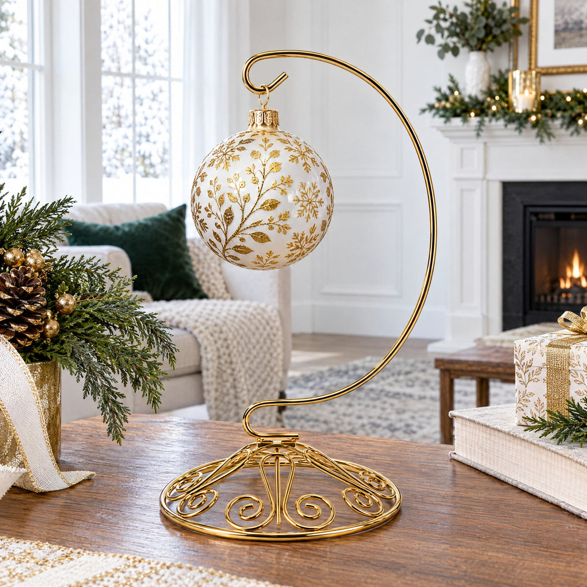 Curved Gold Wire Swirl Base Ornament Stand Display 7 Inches