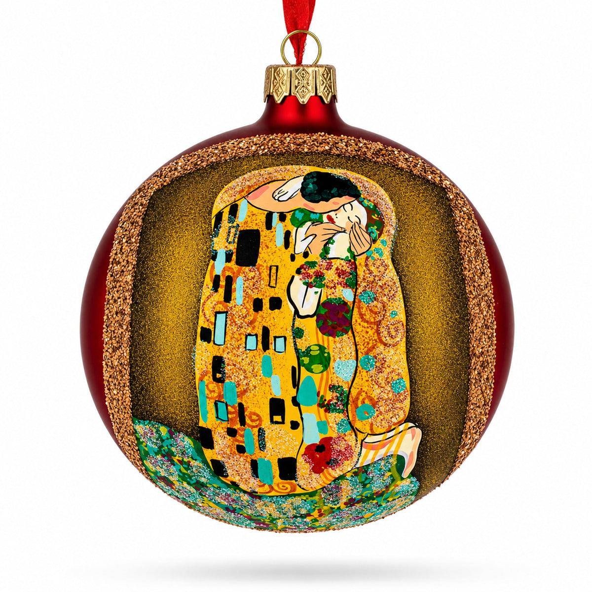 1908 'The Kiss' by Gustav Klimt Art Nouveau Masterpiece Glass Ball Christmas Ornament 4 Inches