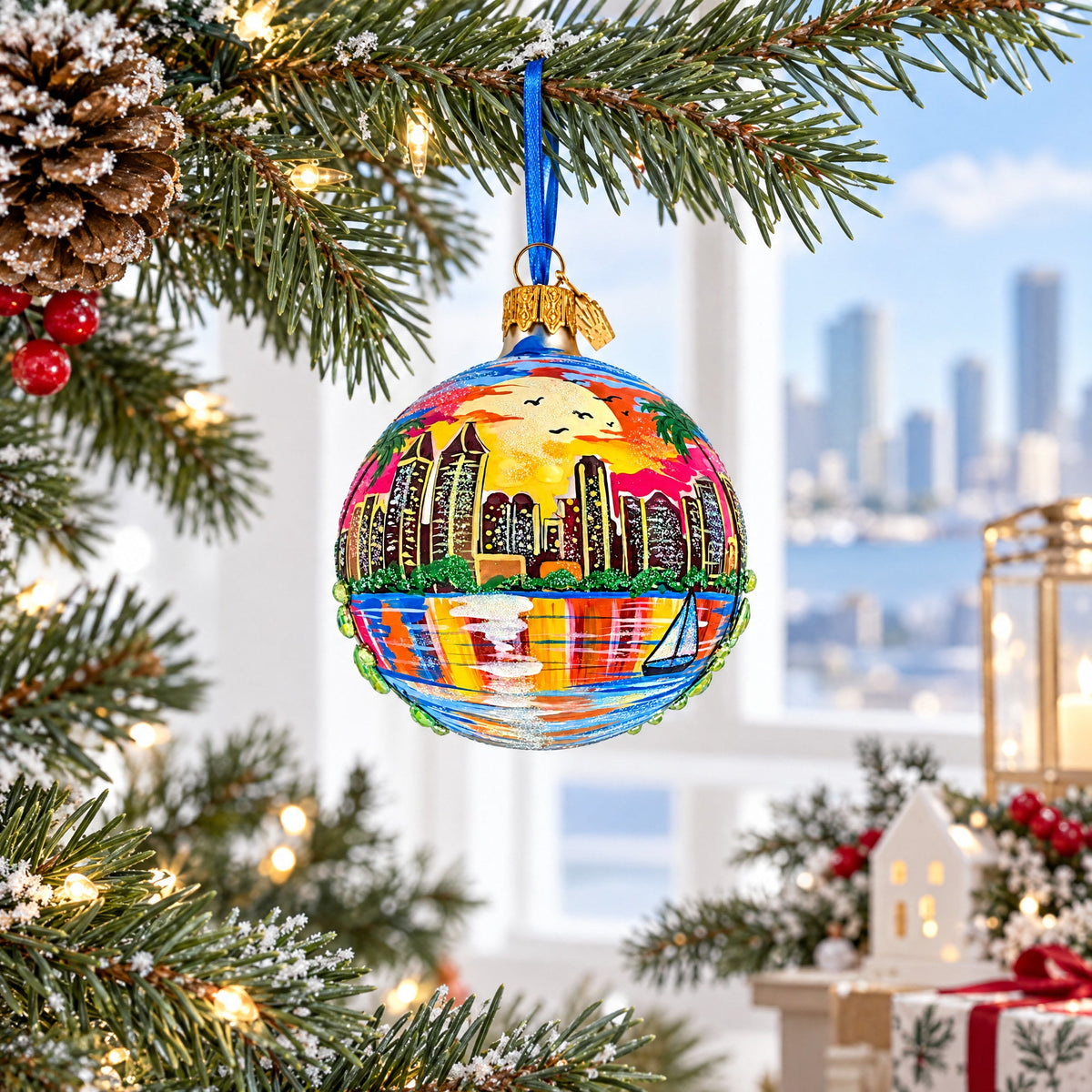 San Diego, USA Skyline Glass Ball Christmas Ornament