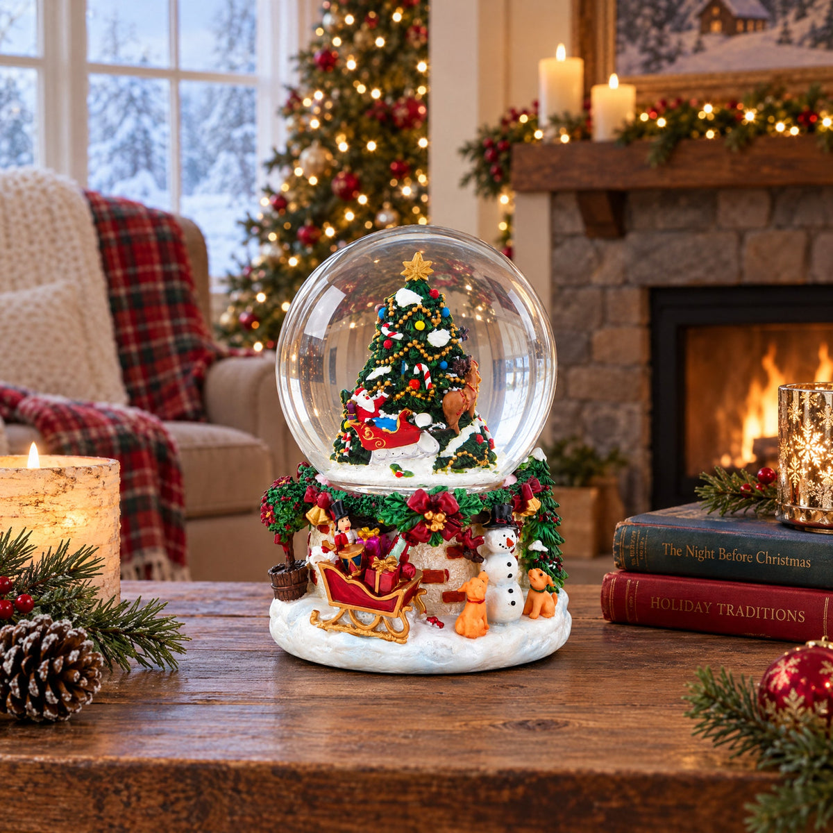 Santa's, Snowman and Canine Companions Musical Water Snow Globe