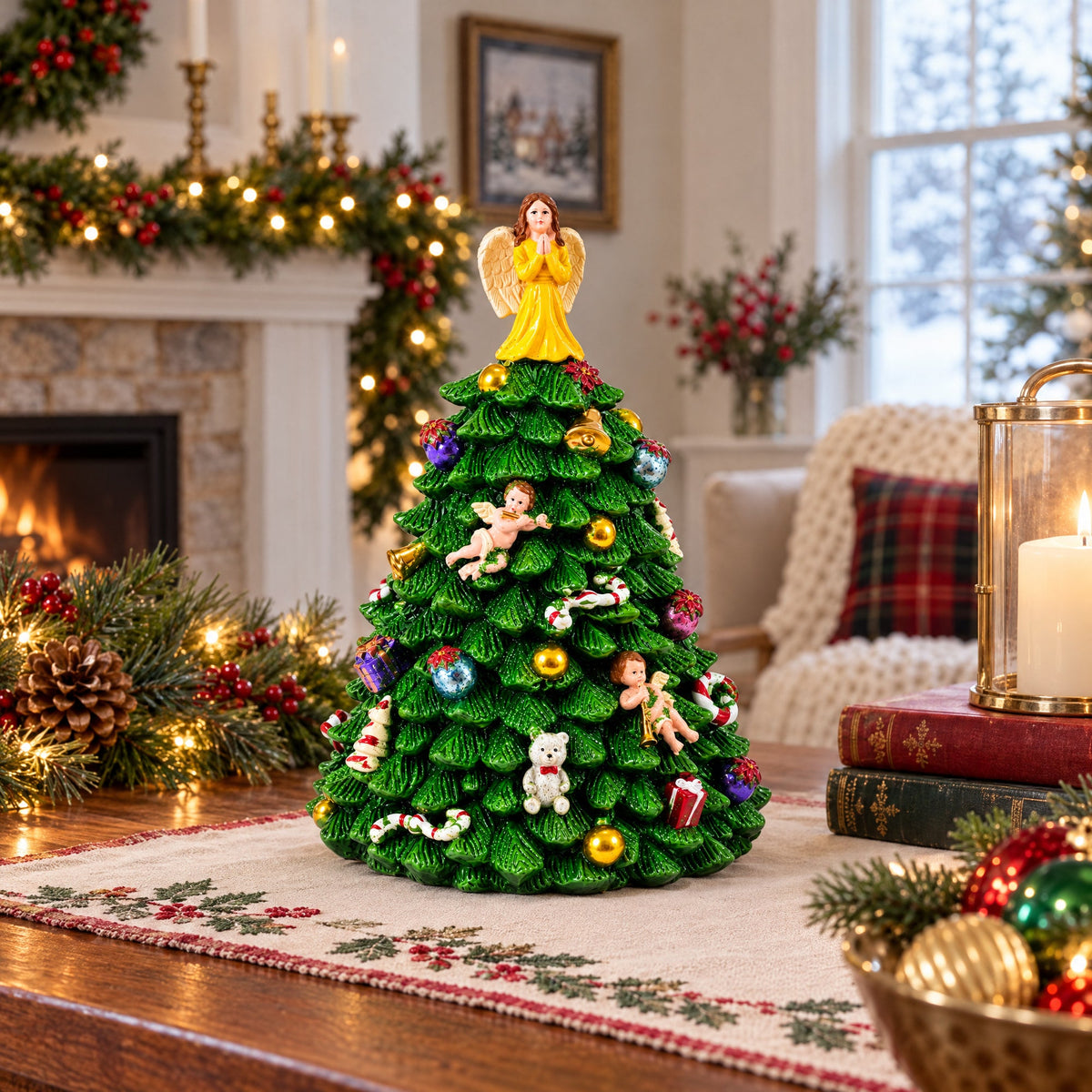 Wind-up Spinning Musical Christmas Tree with Angel Topper