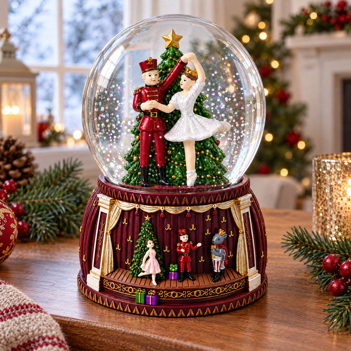 Dancing Nutcracker and Ballerina Musical Water Snow Globe
