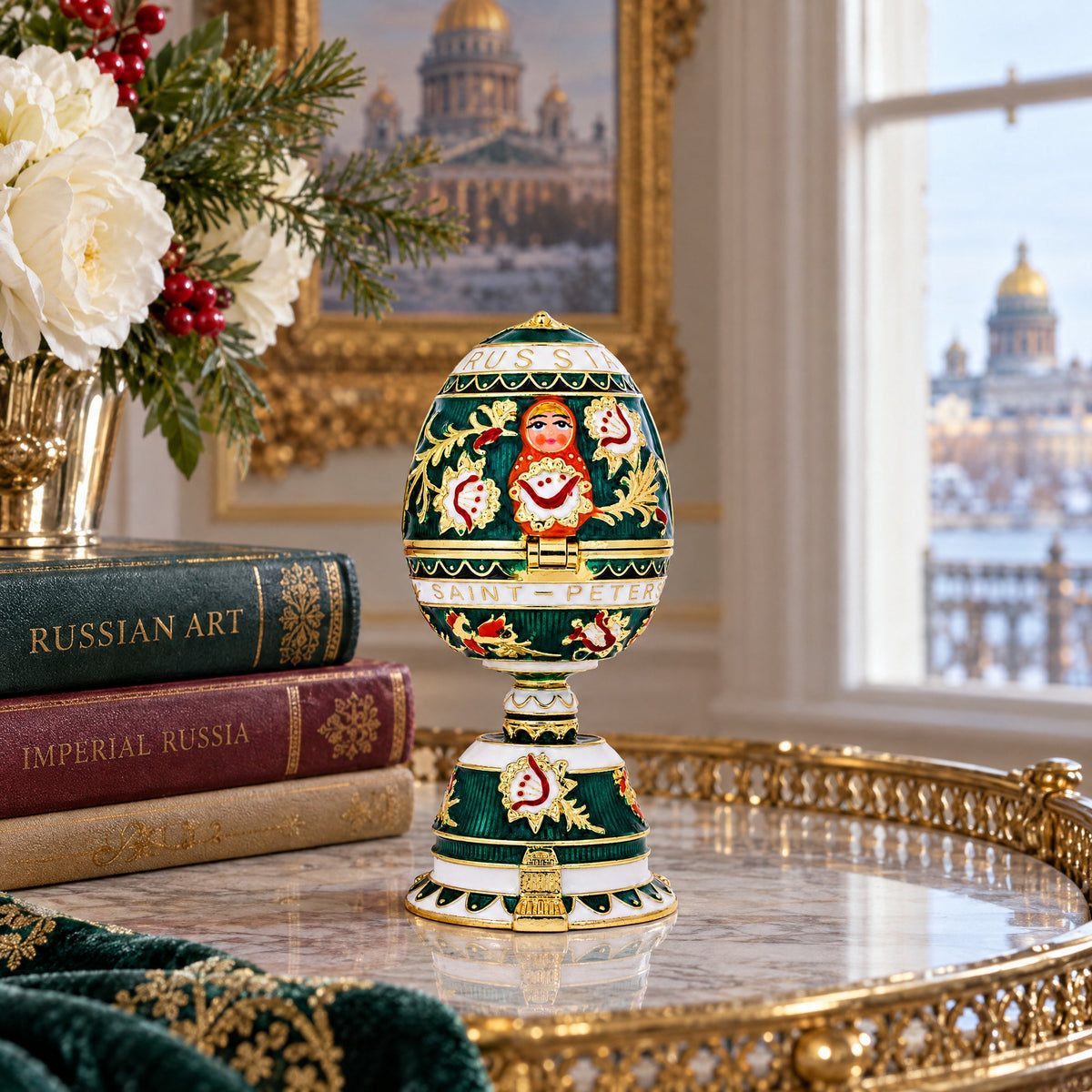 Enameled Nesting Doll Easter Egg Figurine