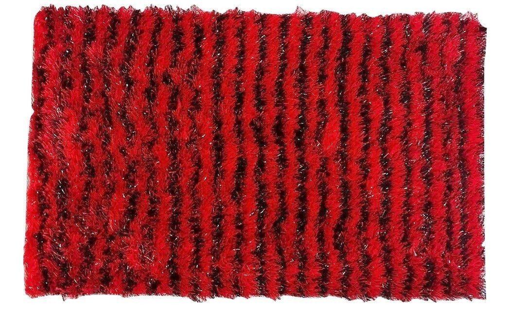DaDa Bedding Shaggy Soft Rectangle Door Mat Bath Carpet Rug - 20" x 32", Striped Red & Black